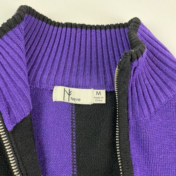 NEVE Zip Cardigan Sweater Womens M Colorblock Purple Black Wool Ski outdoor - Picture 3 of 9